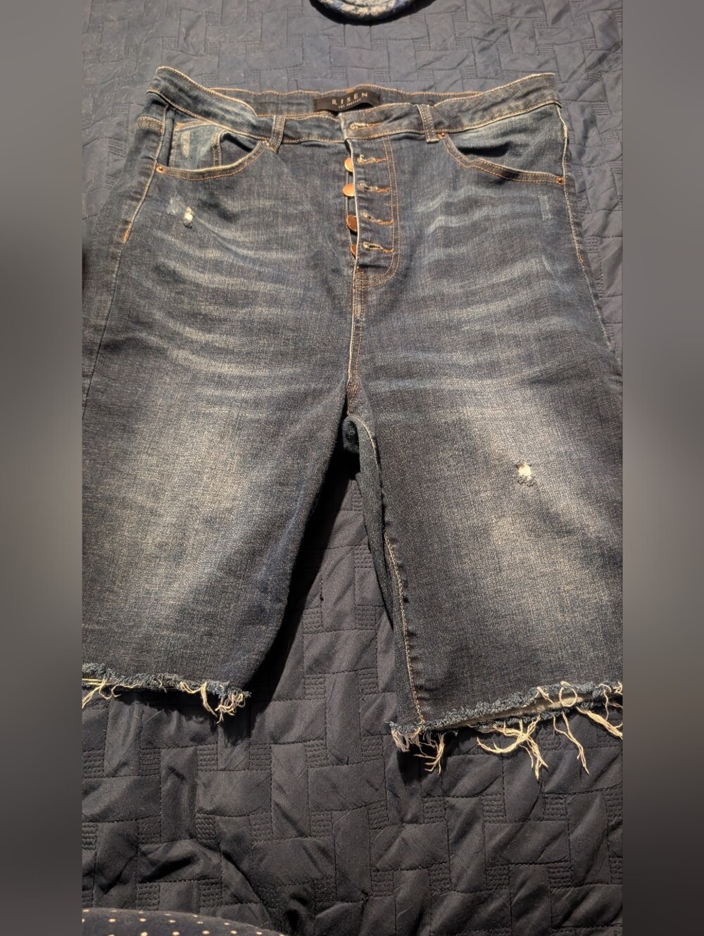 Women's Rise. Dark Blue Distressed Denim Shorts